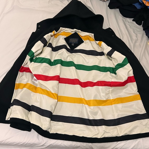 Pendleton Pea Coat Womens Large Black Wool Blend Hooded Rosyln Toggle Duffle - Picture 6 of 10